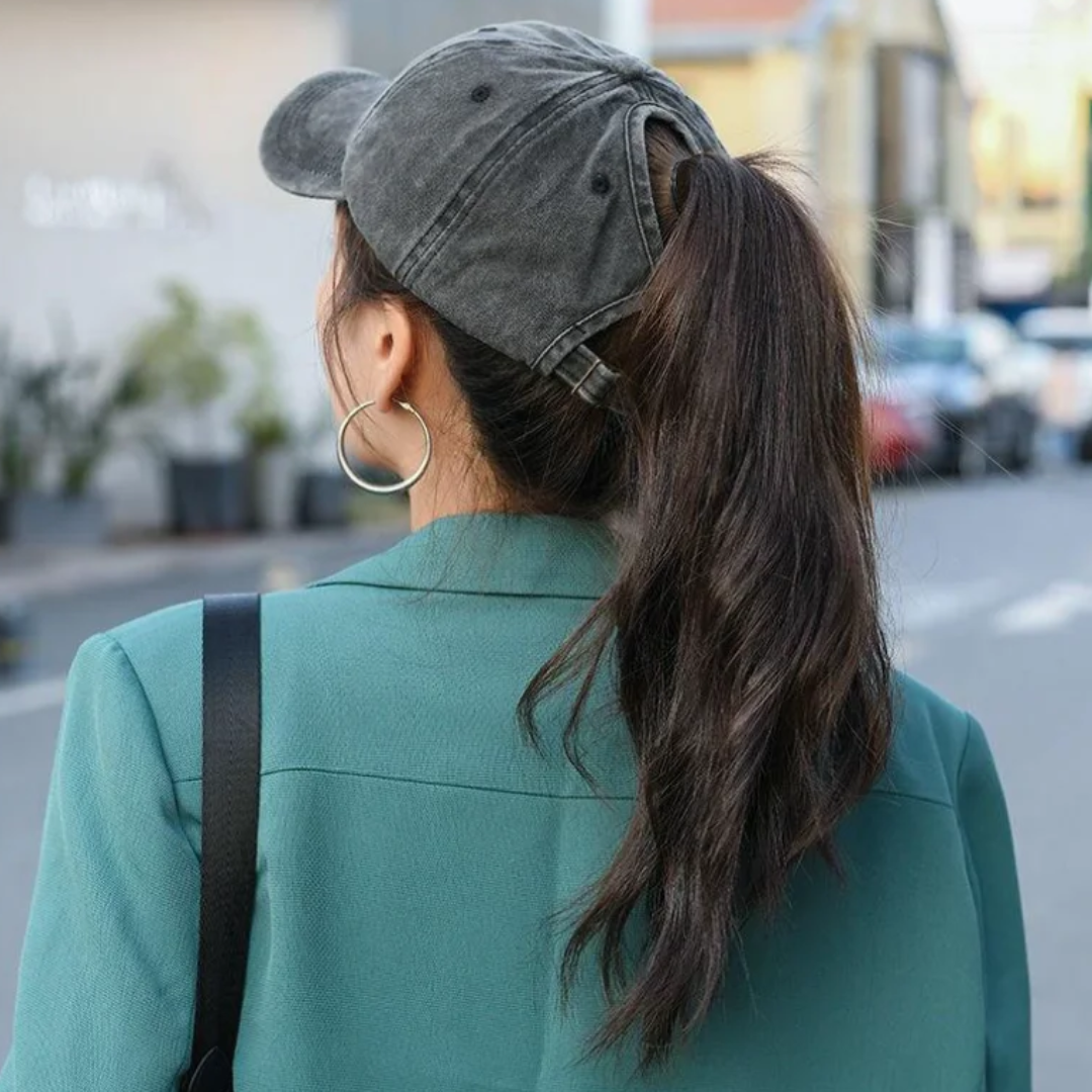 PonyCap - Gorra de Béisbol con Protección Solar y Agujero para Cola de Caballo