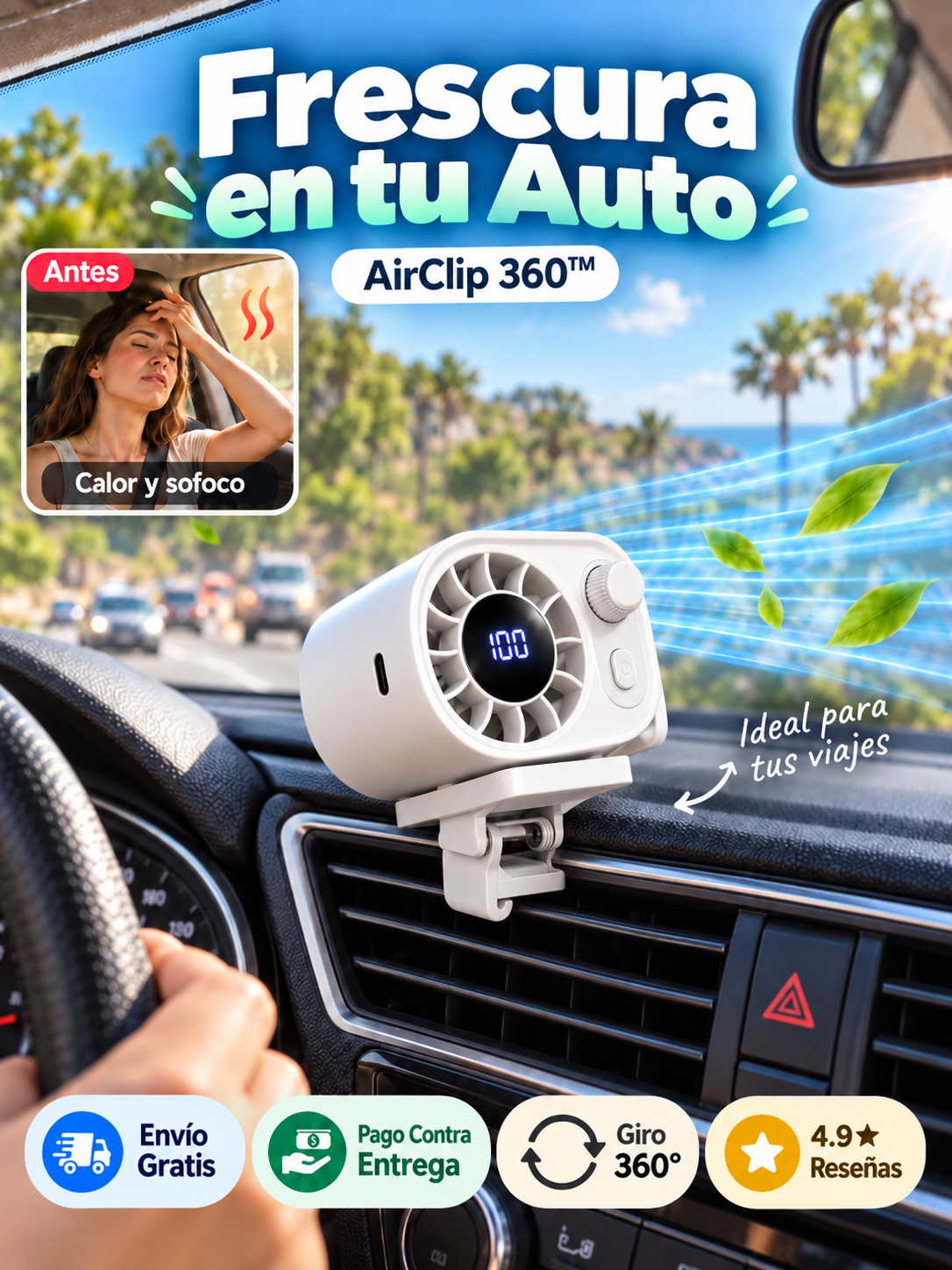 AirClip 360™ – Mini Ventilador Recargable con Clip y Pantalla LED