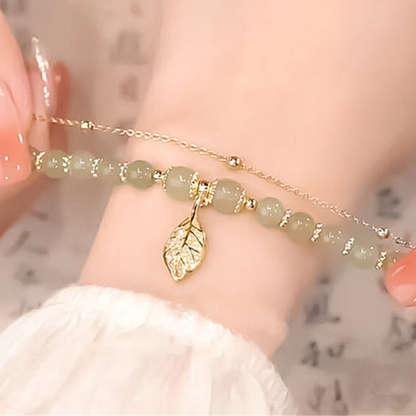 Pulsera de Jade con Hoja de Oro