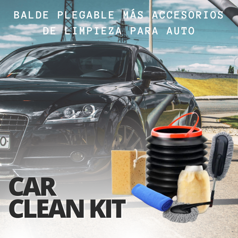 CarCleanKit - Kit 6 en 1 - Balde Plegable más Accesorios de Limpieza para Auto