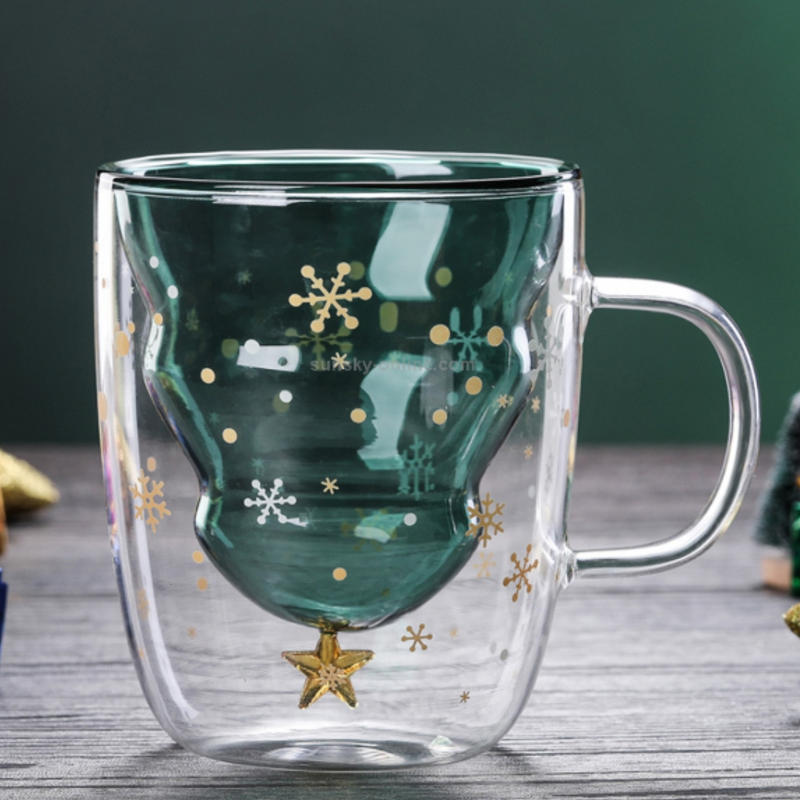 Taza de Doble capa con diseño de estrella de árbol de Navidad