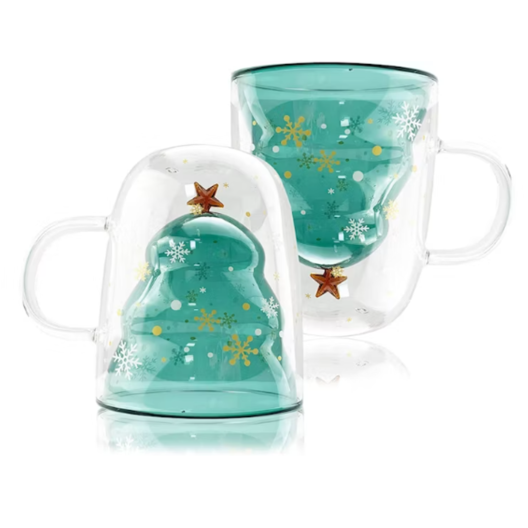 Taza de Doble capa con diseño de estrella de árbol de Navidad