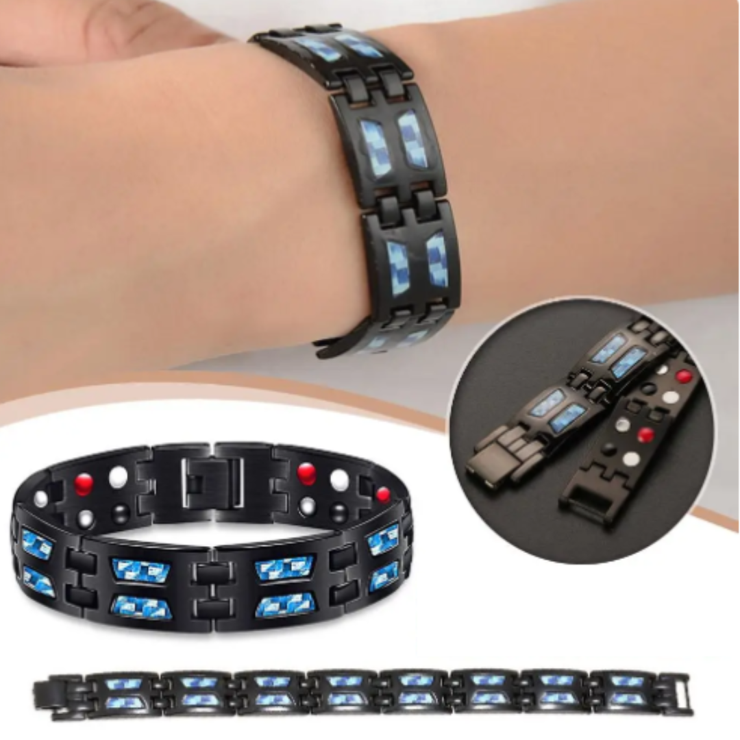 Pulsera Magnética Ajustable de Titanio Azul de Carbono