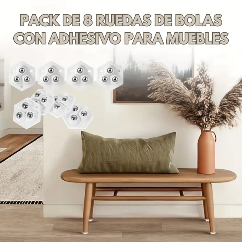 AdhesiveRoller™ - Pack de 8 Ruedas de Bolas con Adhesivo para Muebles, ideal para mover cajas de almacenamiento y gabinetes