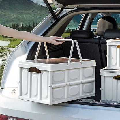 FoldBox - Caja de Almacenamiento Plegable y Portátil con Tapa de Madera