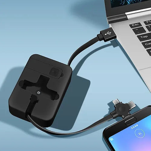 TriCharge™ - Cargador para Celulares 3 en 1 con Cable Retráctil y Soporte para Teléfono