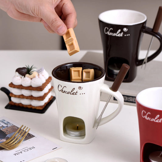 FondueMug™ - Taza de Cerámica para Fondue de Chocolate incluye Velas