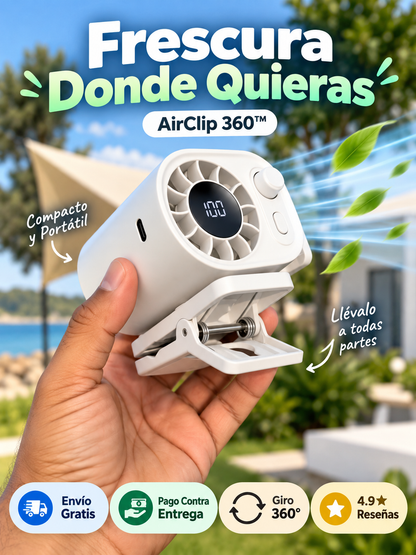 AirClip 360™ – Mini Ventilador Recargable con Clip y Pantalla LED