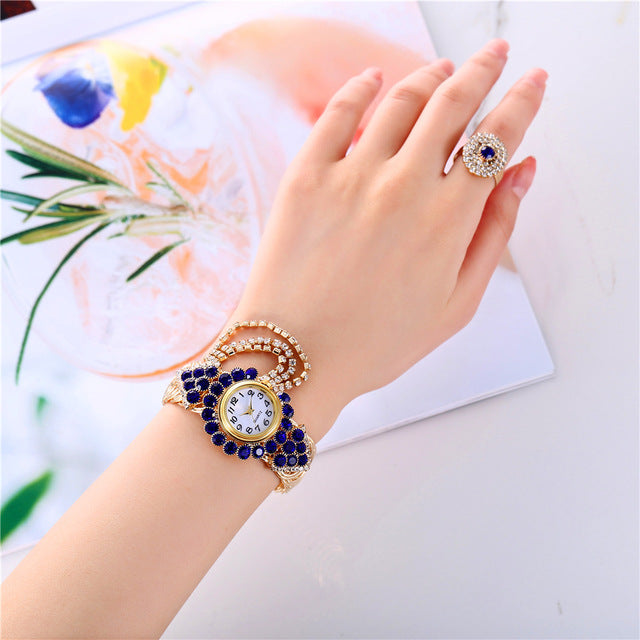 Reloj Pulsera con Brillantes  estilo  Coreano con Anillo