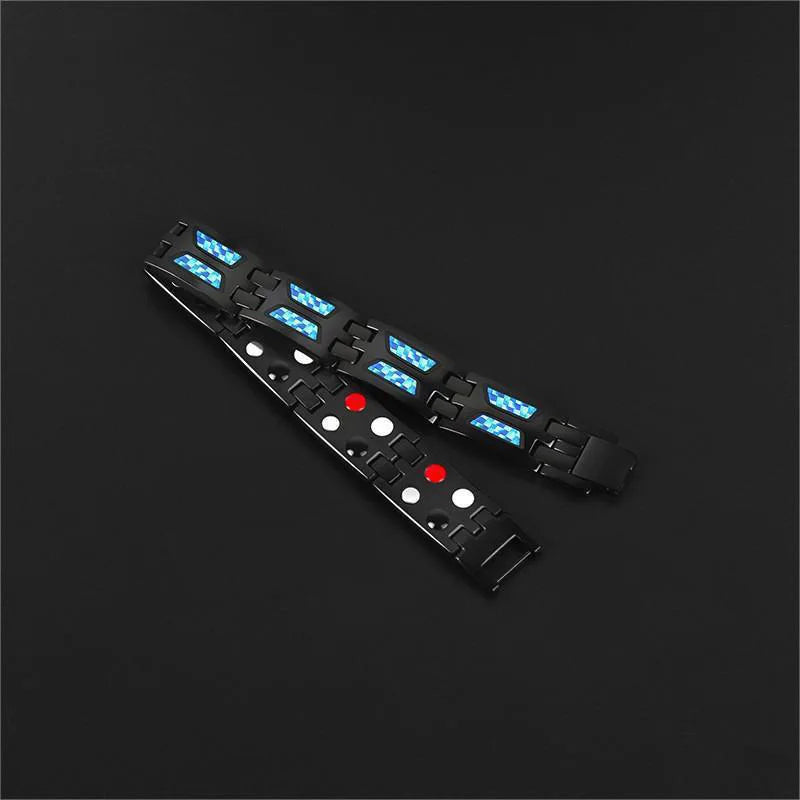 Pulsera Magnética Ajustable de Titanio Azul de Carbono