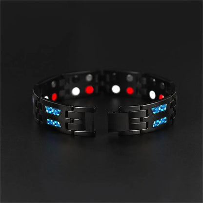 Pulsera Magnética Ajustable de Titanio Azul de Carbono