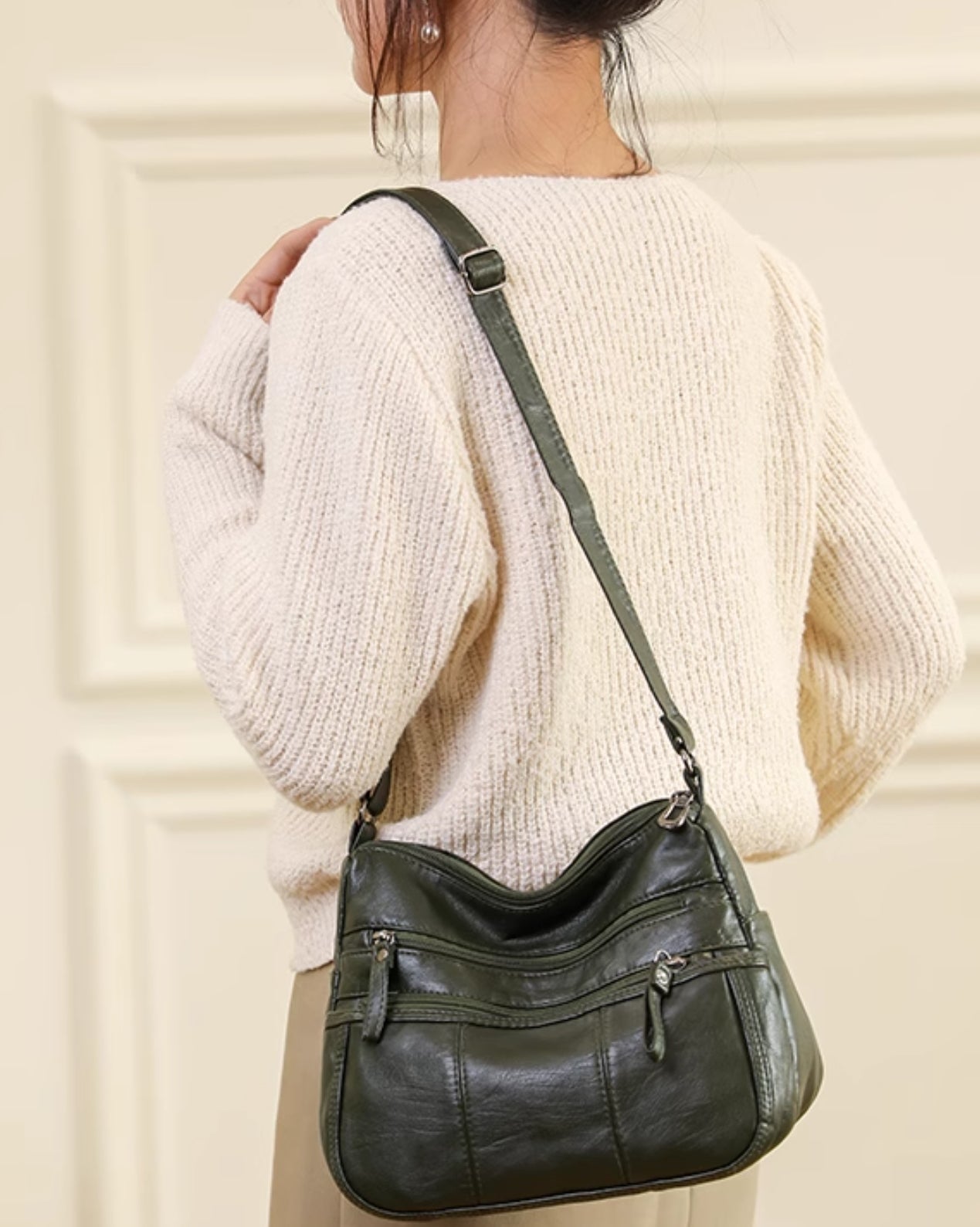 Bolso de Cuero Rivet™ con Múltiples Bolsillos para Mujer