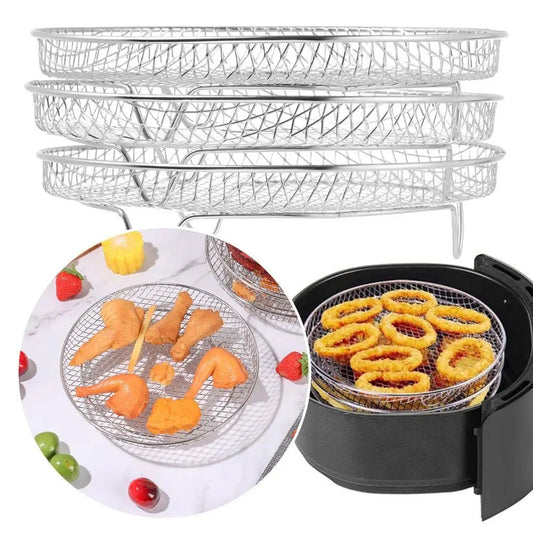 GridStack - Pack de 3 Rejillas Apilables de Acero Inoxidable para Freidora de Aire Air Fryer