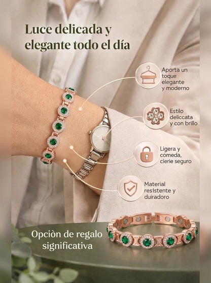 Pulsera Magnética de Cobre Con Cristales Verdes