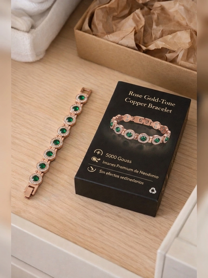 Pulsera Magnética de Cobre Con Cristales Verdes