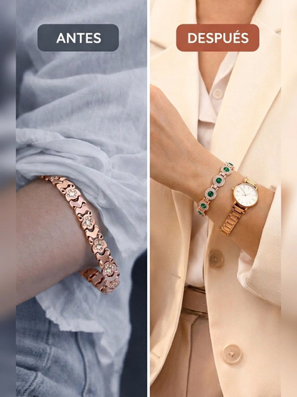 Pulsera Magnética de Cobre Con Cristales Verdes