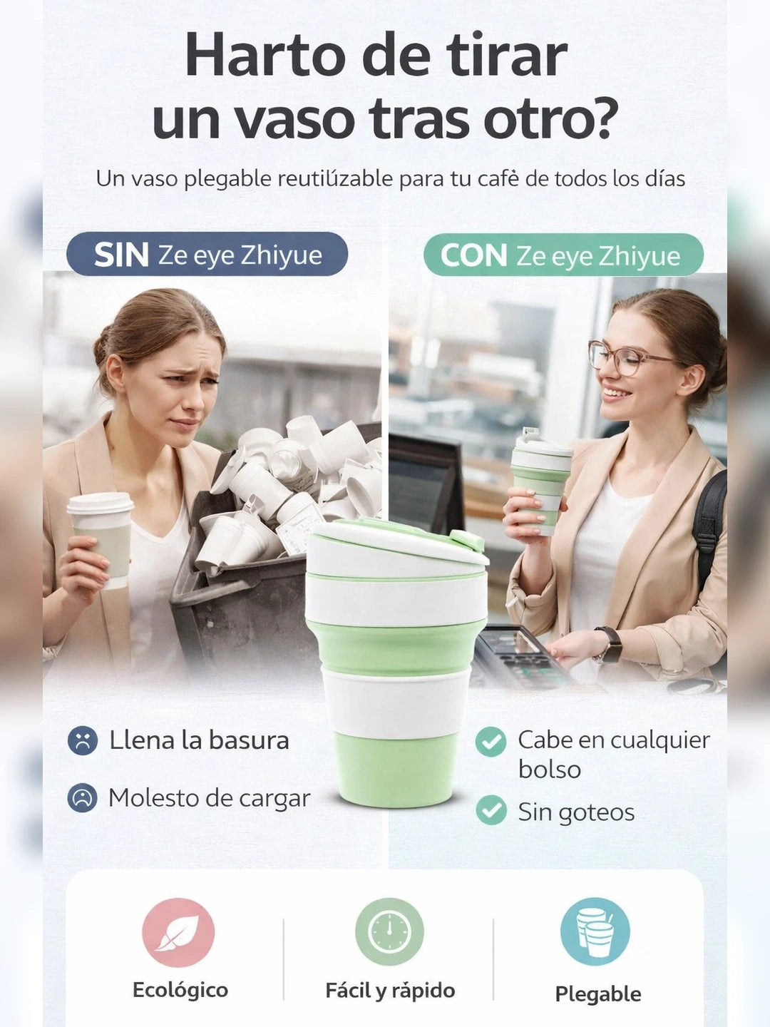 Vaso Plegable EcoTravel – Vaso de Silicona Plegable Reutilizable para Viajes y Café