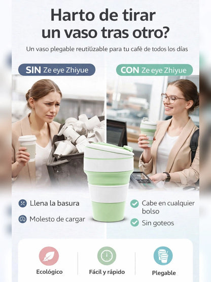 Vaso Plegable EcoTravel – Vaso de Silicona Plegable Reutilizable para Viajes y Café