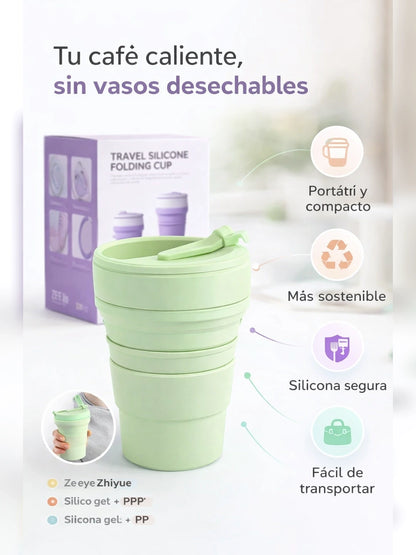Vaso Plegable EcoTravel – Vaso de Silicona Plegable Reutilizable para Viajes y Café