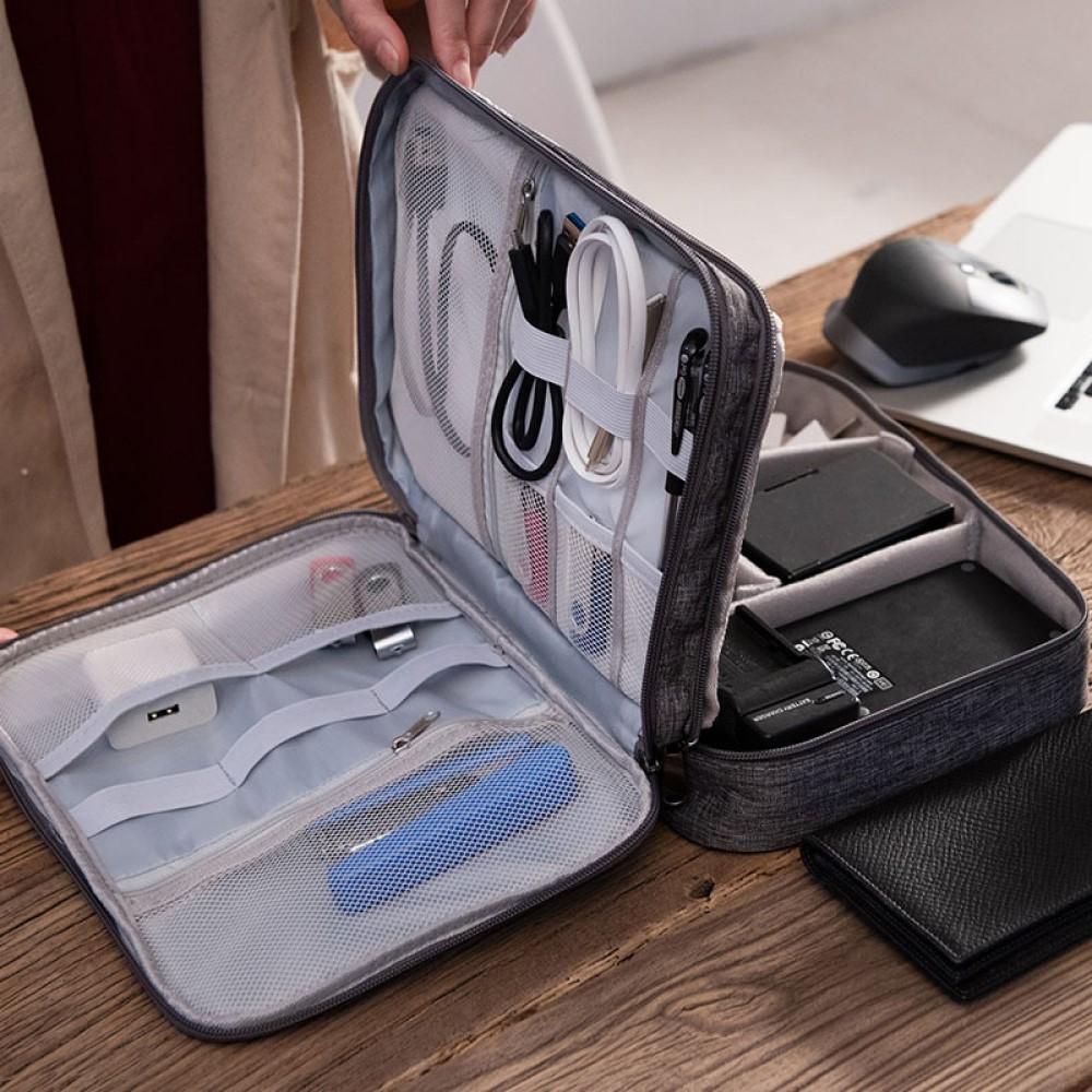 mononoperu,Estuche de 3 Capas Organizador de Cables y Accesorios Impermeable Negro,Zoe,.