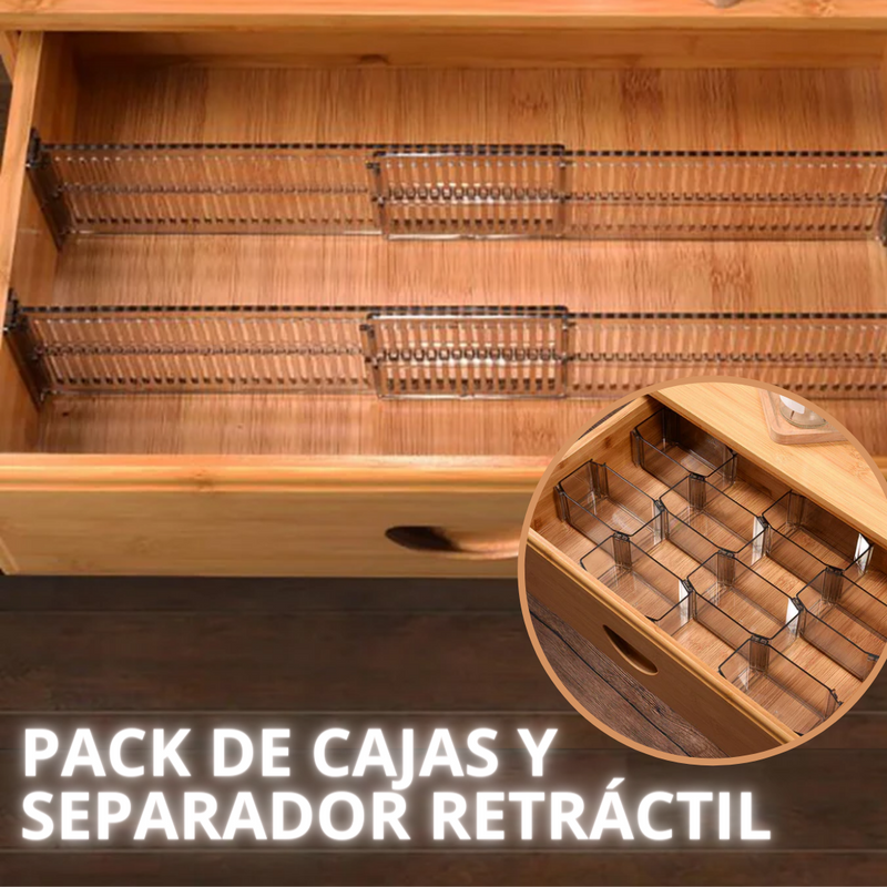 Pack de 6 Cajas y 2 Separadores Retráctil para Organizar Cajones