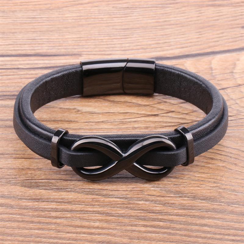 Pulsera Negra de Cuero de Infinito