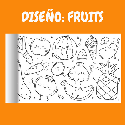 Set de 2 Rollos de 3 Metros de Animales y Frutas para Pintar Colorear
