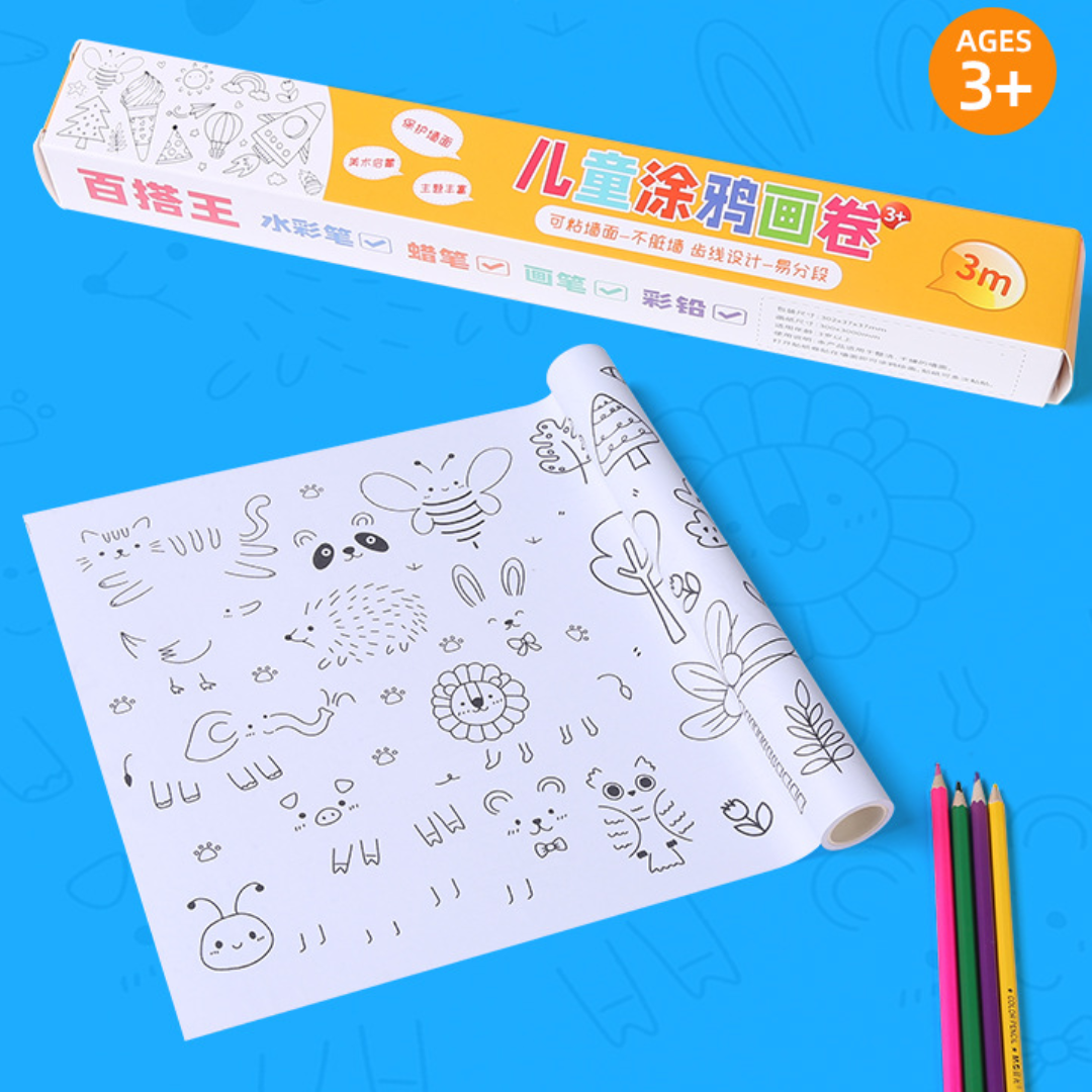 Set de 2 Rollos de 3 Metros de Animales y Frutas para Pintar Colorear