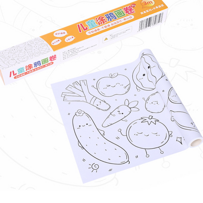 Set de 2 Rollos de 3 Metros de Animales y Frutas para Pintar Colorear