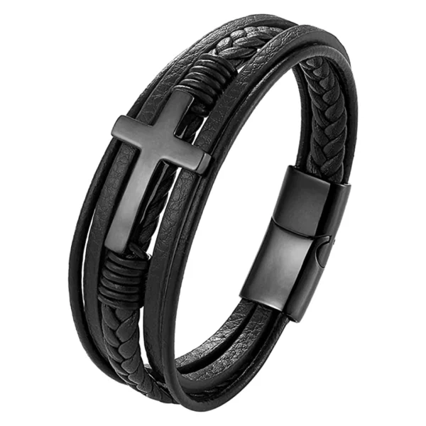 Pulsera Negra de Cuero de Cruz, imagen 5