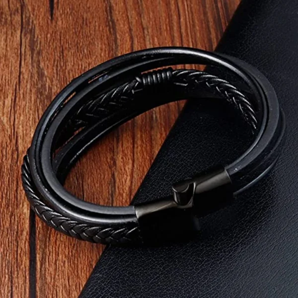 Pulsera Negra de Cuero de Cruz, imagen 4