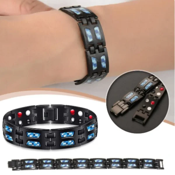 Pulsera Magnética Ajustable de Titanio Azul de Carbono, imagen 4