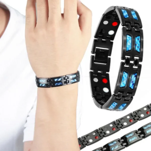 Pulsera Magnética Ajustable de Titanio Azul de Carbono, imagen 3