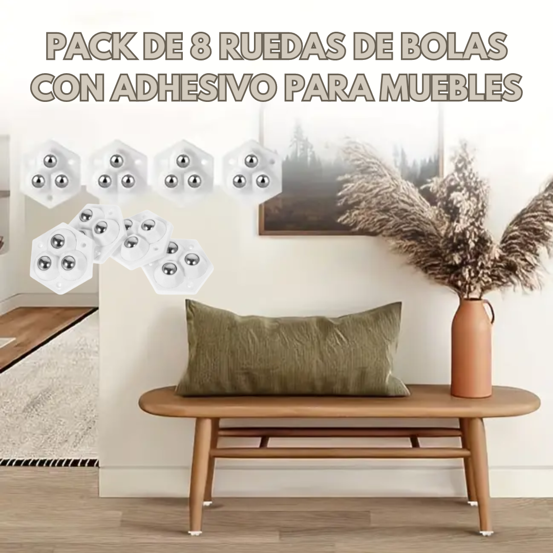 AdhesiveRoller™ - Pack de 8 Ruedas de Bolas con Adhesivo para Muebles, ideal para mover cajas de almacenamiento y gabine