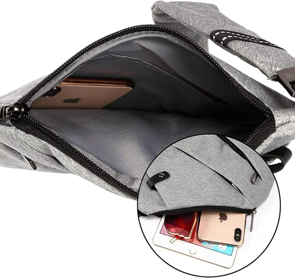 Mochila Personal Cruzada Antirrobo - Color Gris Claro, imagen 3