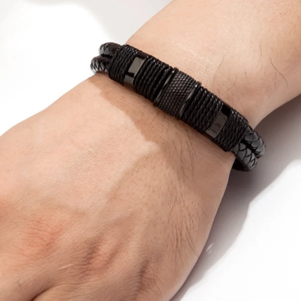 Pulsera Doble Trenzado de Cuero para hombres, imagen 4