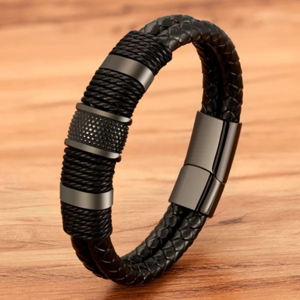 Pulsera Doble Trenzado de Cuero para hombres, imagen 3