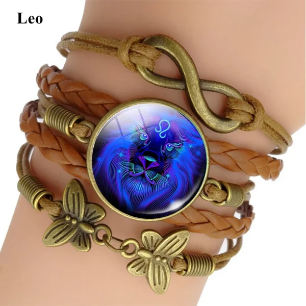 Pulsera de Cuero Tejido con Signo Zodiacal Brillante, imagen 5