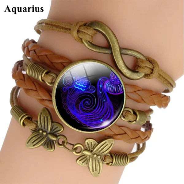 Pulsera de Cuero Tejido con Signo Zodiacal Brillante, imagen 15