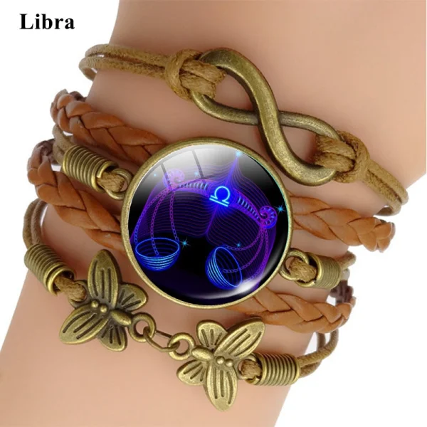 Pulsera de Cuero Tejido con Signo Zodiacal Brillante, imagen 7