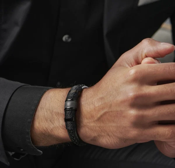 Pulsera Doble Trenzado de Cuero para hombres, imagen 2