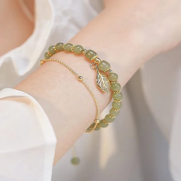 Pulsera de Jade con Hoja de Oro, imagen 2