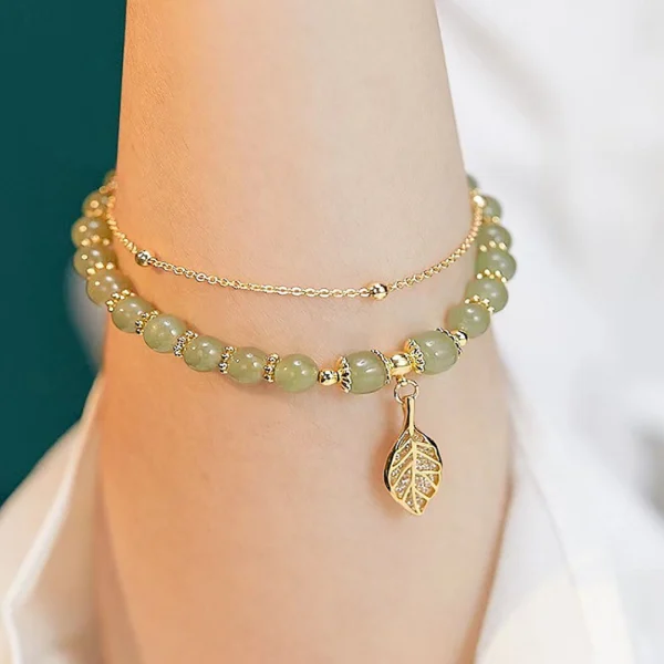 Pulsera de Jade con Hoja de Oro, imagen 3