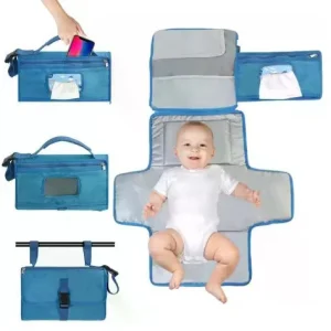 DiaperEase- Cambiador portátil de pañales con compartimiento para toallas húmedas en color Azul