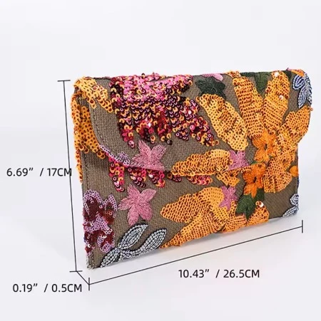 BohoBloom™- Bolso de mano con bordado artesanal en lentejuelas, inspirado en un elegante diseño floral