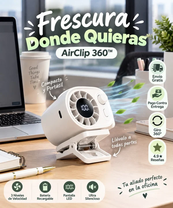 AirClip 360™ – Mini Ventilador Recargable con Clip y Pantalla LED, imagen 3