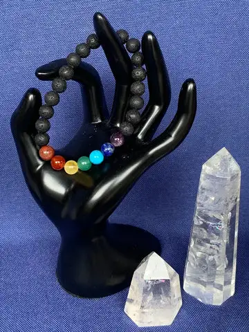 Pulsera Elástica de Lava Negra y 7 Chakras