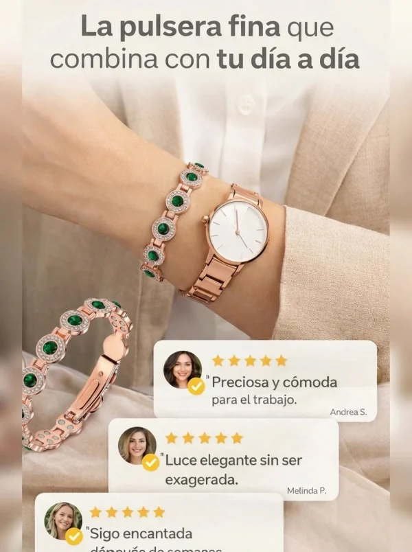 Pulsera Magnética de Cobre Con Cristales Verdes, imagen 2