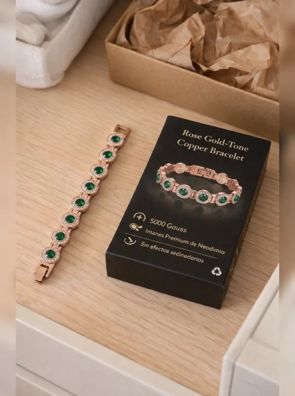 Pulsera Magnética de Cobre Con Cristales Verdes, imagen 7