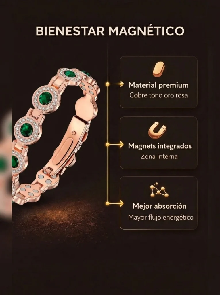 Brillo que llama la atención, no la exageración – Pulsera Magnética de Cobre Con Cristales Verdes